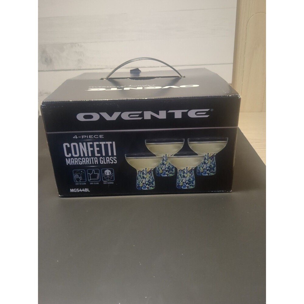 Set of 4 OVENTE Stemless Margarita Glasses Hand Blown Mexican Confetti  NEW